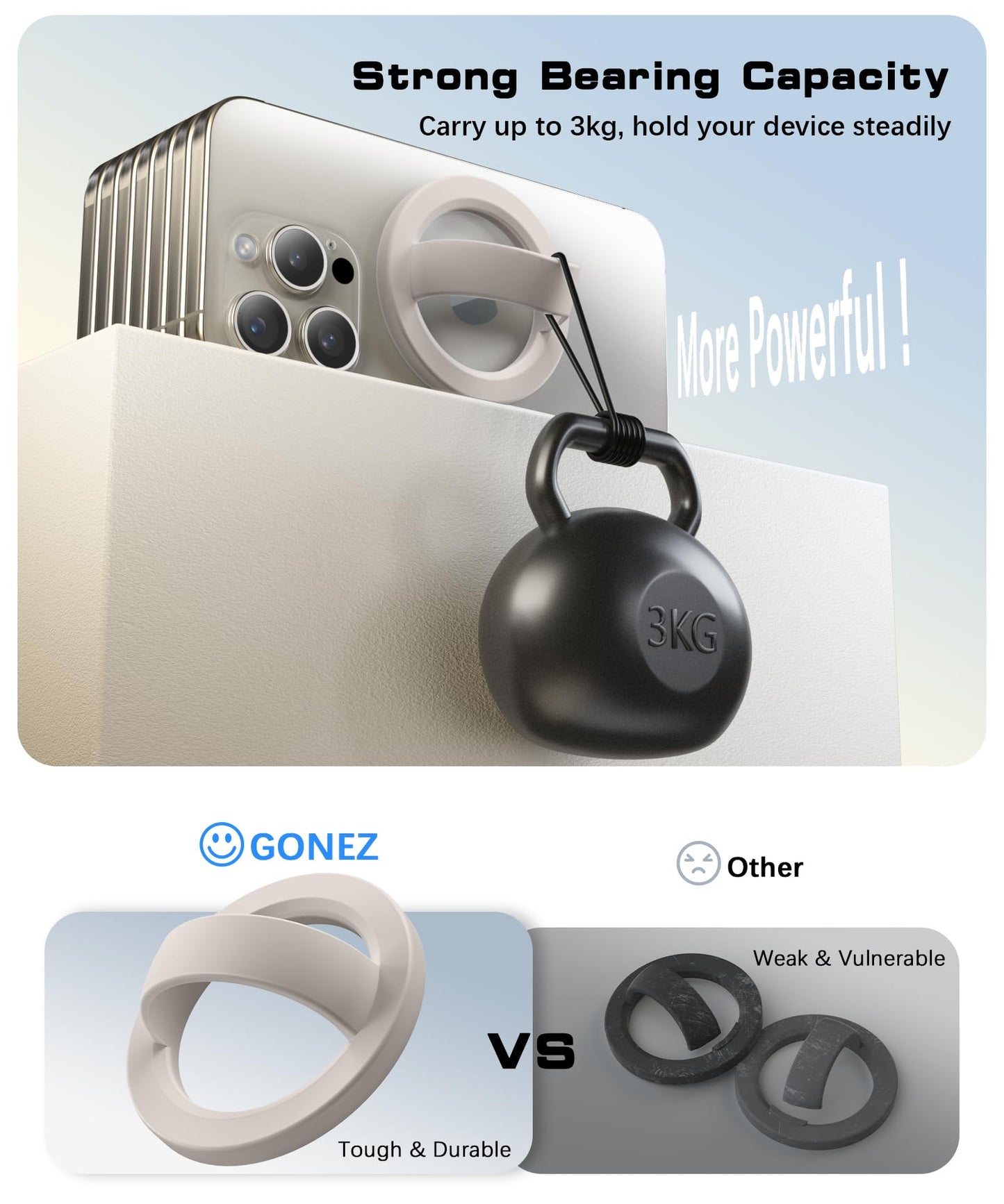 GONEZ Magnetic Phone Grip Compatible with MagSafe, Removable Silicone Loop Grip, Phone Ring Holder for Back of Phone for iPhone 17/16/15/14/13/12 Series, Stone