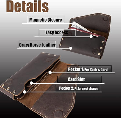 Topstache Leather Phone Holster with Belt Clip for Galaxy S23,iPhone 14,14 Pro,Leather Belt Pouch for Universal Smartphone with Otterbox Case,Flip Cellphone Pouch,L,Darkbrown