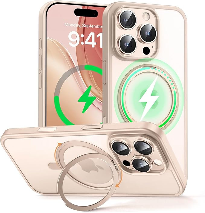 MAGIC JOHN 360° Rotatable Magnetic Invisible Stand for iPhone 16 Pro Max Case [Camera Control Button] [Compatible with MagSafe] 16FT Shockproof for iPhone 16 Pro Max Case with Kickstand, Rose Gold