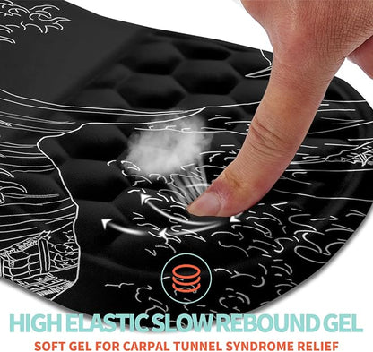 Ergonomic Mouse Pad Wrist Support with Memory Foam Massage Bulge, Carpal Tunnel Pain Relief Mousepad Wrist Rest for Mouse(12x8 inch,Sea Wave)