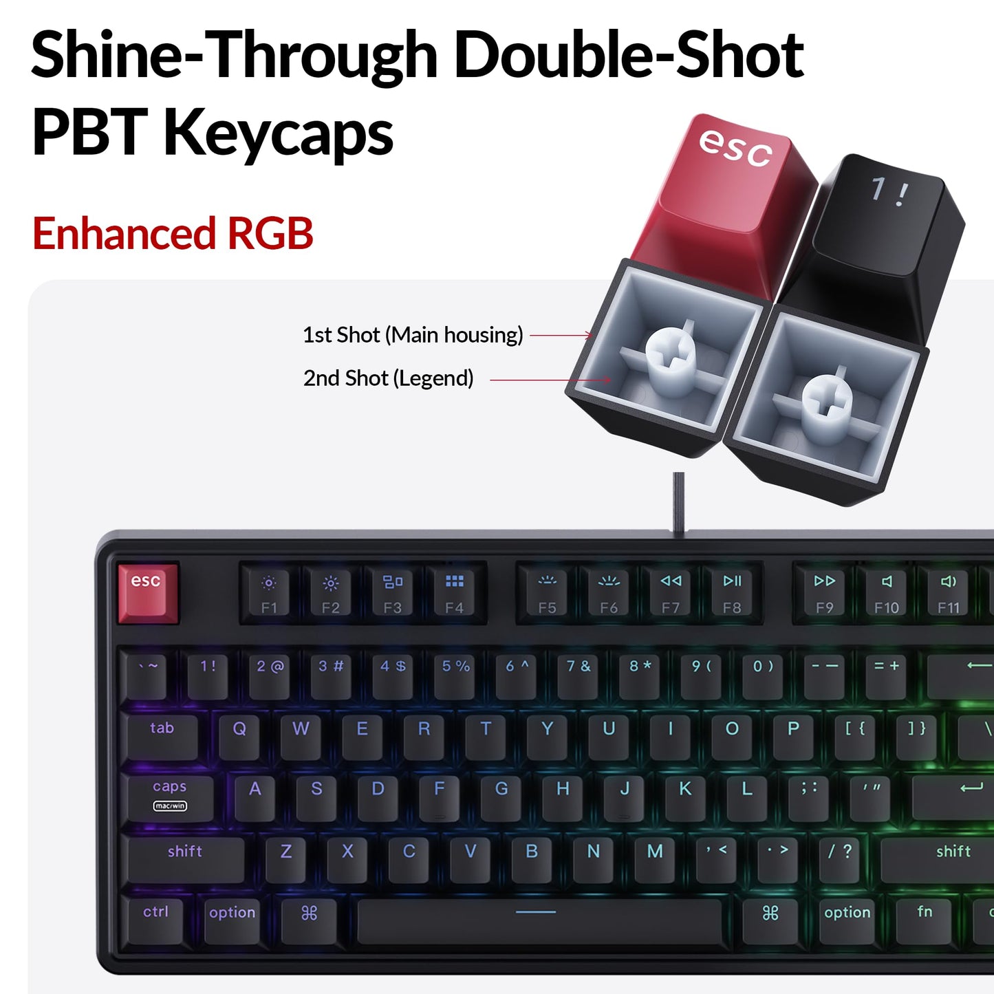Keychron C3 Pro TKL 80% Wired Mechanical Keyboard, 8K Polling Rate, QMK/VIA Programmable, Hot-Swappable, RGB Backlit Shine-Through Keycaps, Super Brown Switch, for Windows/Mac