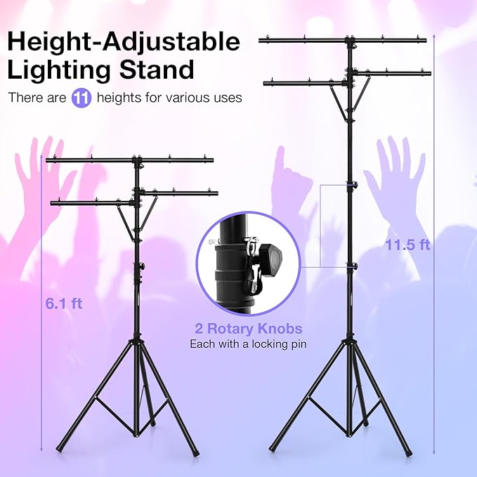 DJ Light Stand, Tripod Lighting Stand with 73""-138"" Adjustable Height, Portable T-bar Light Stand Stage Light Stand for Bar, Party & Banquet, TL35700
