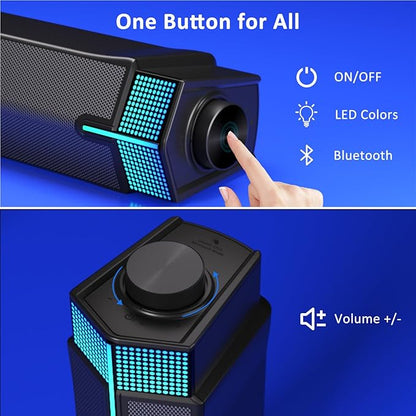 Jeecoo M20 Bluetooth Computer Speakers for PC Desktop Monitor, Gaming PC Sound Bar - Wired USB-Powered, Superb Stereo Sound, with Gradient RGB Lighting - Combine/Separate to Customize Your Desk