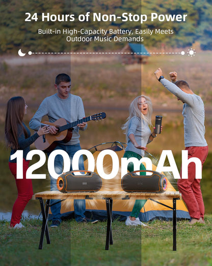 Upgrade Portable Bluetooth Speakers Wireless, 200W PEAK Loud Outdoor Speaker with Deep Bass, IP65 Waterproof, BT5.4, USB-C, RGB Lights, for Party, Camping, Beach, Large Workshop, Garage, 24H Playtime