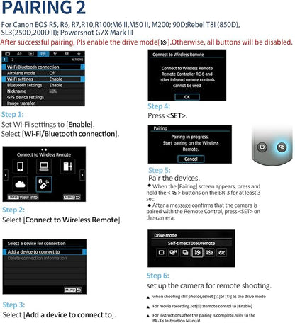 AODELAN for Canon Rechargeable Wireless Shutter Release Camera Remote Control Zoom Focus Compatible with R50,G7X Mark III,R6 Mark II,R5,R6,M6 Mark II,M200,M50,90D,200D,Replace Canon BR-E1(Black)