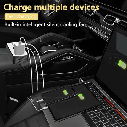 200W Car Power Inverter, PiSFAU DC 12V to 110V AC Car Plug Adapter Outlet with [20W USB-C] /USB-Fast Charger(18W) / 4.8A Dual USB/car Charger for Laptop
