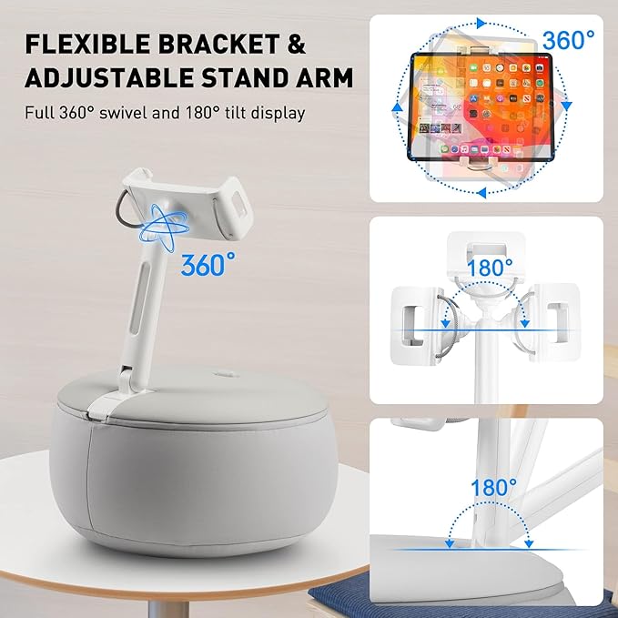 AboveTEK Tablet Pillow Stand Holder for Bed – Ideal Gift for Mom, Hands-Free 360° Swivel iPad/Kindle Pillow Stand for Wife, Grandma – Soft Bean Bag Lap Tablet Holder for 4.7"-12.9" Devices (Grey)