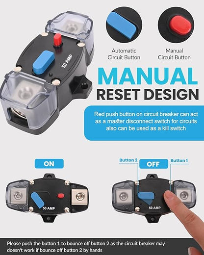 80 Amp Circuit Breaker 12-48 Volt DC 80A Self Recovery Resettable High Amp Circuit Breaker with Manual Reset Button for Automotive RV Marine Boat Car Audio and Amps Protection