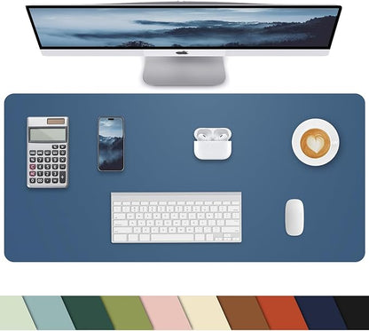 Leather Desk Protector, Non-Slip PU Laptop Mat, Waterproof Writing Pad for Office/Home (31.5"x15.7", Grey Blue)