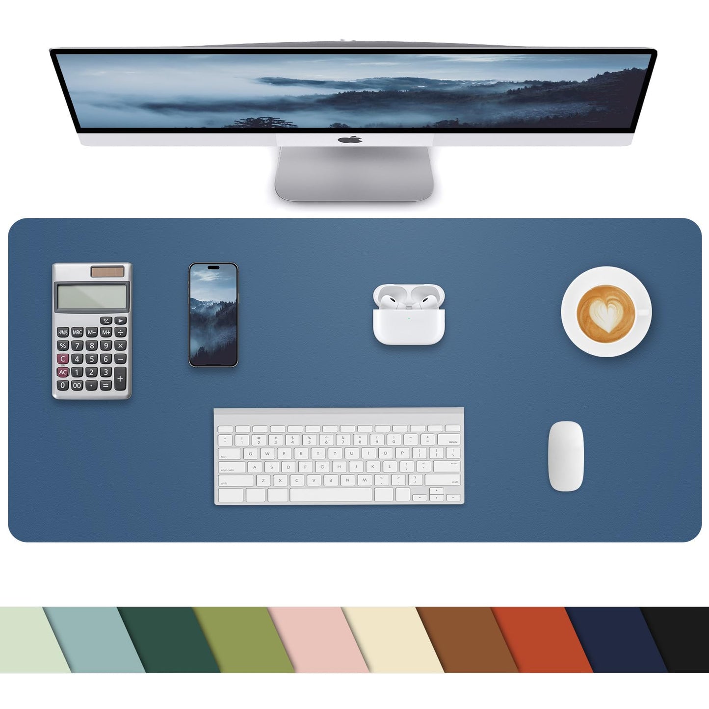 PULeather Non-Slip Desk Mat, Large Mouse Pad & Laptop Desk Pad - Waterproof Writing Pad for Office & Home (Grey Blue, 35.4" x 17")