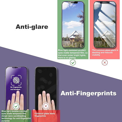 2 Pack Anti Blue Light Matte Screen Protector for iPhone 11 Pro Max/iPhone XS Max, 9H Tempered Glass, Full Coverage, Anti-Fingerprint, Auto Dust-Elimination, No Bubble, Easy Installation
