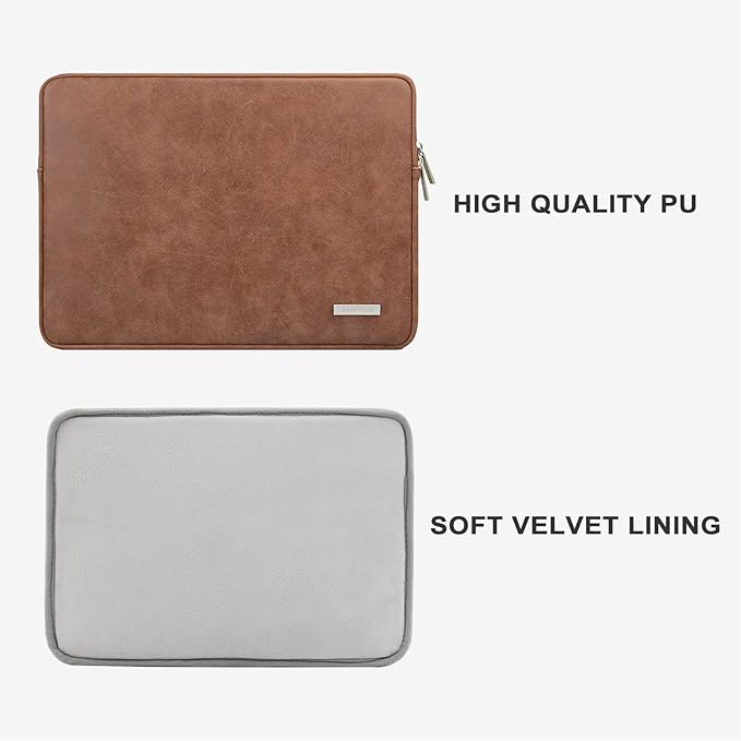 RAINYEAR 16 Inch Laptop Sleeve PU Suede Leather Case Protective Padded Zipper Cover Water Resistant Carrying Bag Compatible with 16" MacBook Pro/Max A2780 A2991 A3403 A3186 A2141 A2485 (Brown)