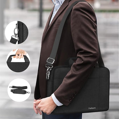 Ferkurn Laptop Bag Case for Women Men Computer Bag Compatible with HP Envy Pavilion Omen/LG Gram/MSI/Dell Inspiron XPS/Lenovo/Acer, Shoulder Strap Carrying Messenger Briefcase, Black, 14 Inch