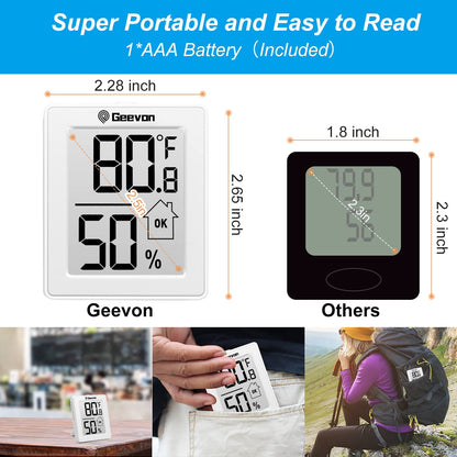 Indoor Thermometer 3Pcs with Battery Magnetic Stand Digital Humidity Gauge