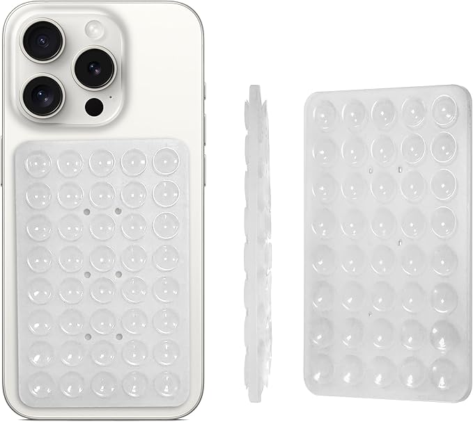2PACK Silicone Double Sided Suction Phone Case Mount, Detachable Hands Free & Strong Grip Holder for Selfies & Videos, Compatible iPhone Android (2Pack Clear, 40 Suction Cups)