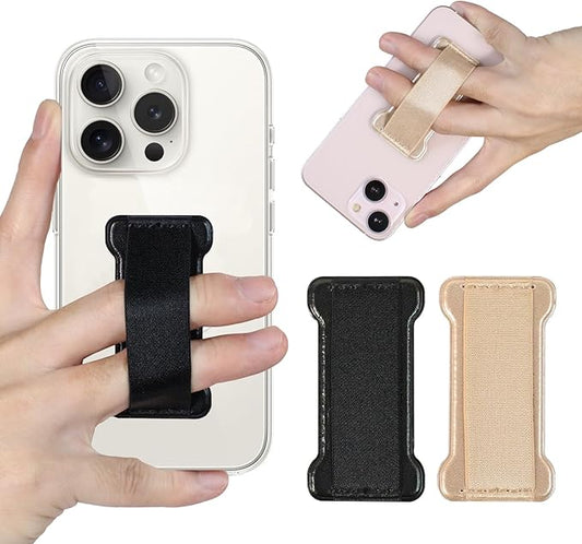 WUOJI Cell Phone Finger Grip Strap Holder for Hand, Finger Strap Phone Holder, New Slim Finger Loop Selfie Grip Compatible with Most Smartphones - 2Pack(Black Gold)