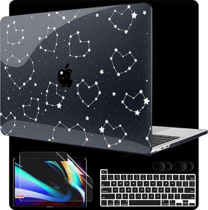 MEEgoodo Case for MacBook Pro 13 inch Case 2022 2021 2020 A2338 M2/M1 A2251 A2289, Laptop Hard Shell with Keyboard & Camera Cover Compatible with 13 inch MacBook Pro,Constellations & Hearts