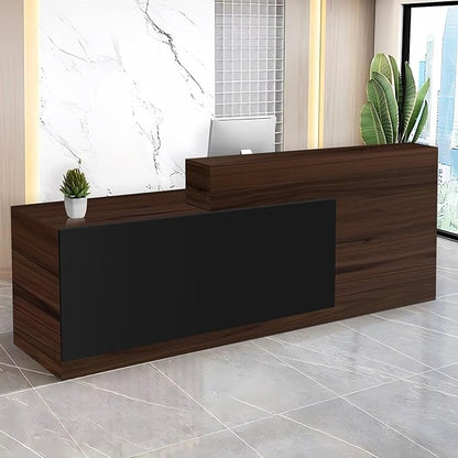 Reception Desk with Counter Modern Checkout Counter with Lockable Drawer Keyboard Tray Receptionist Desk for Office Salon Reception Table H Left 71inch/180cm