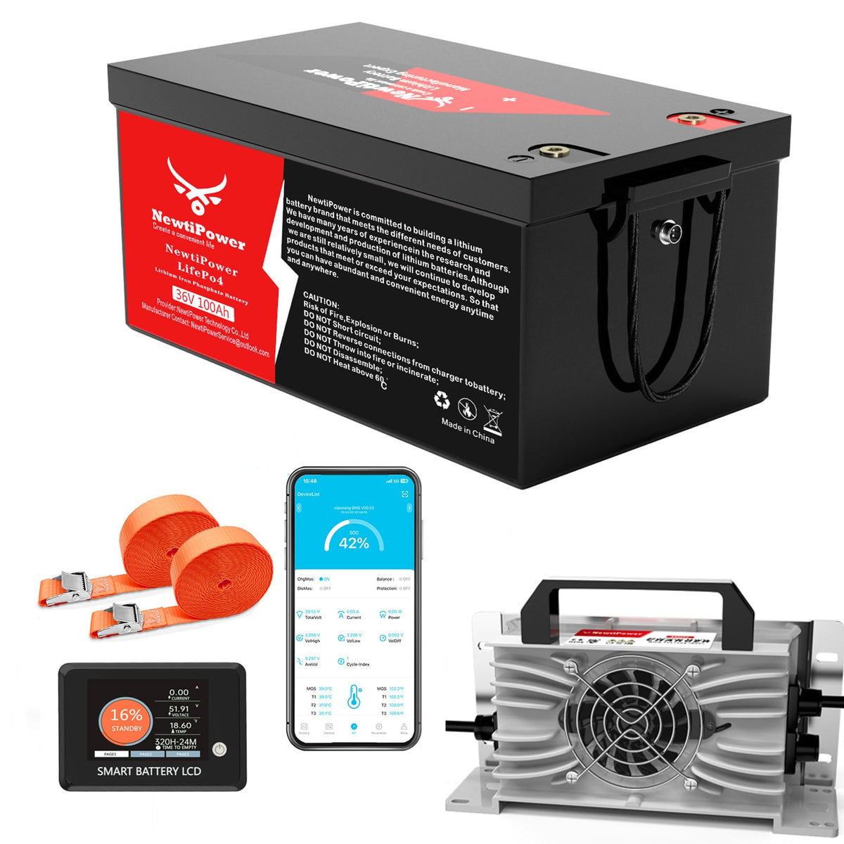 36V 100Ah Golf Cart Lithium LiFePO4 Battery with Charger and 200A BMS Grade A Cells Deep Cycle Rechargeable Battery,10000+ Cycles,Perfect for Golf Cart,Off Grid Applications (36V 100Ah+Chr)