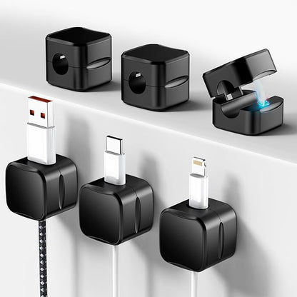 SaiTech IT Pack of 6 Magnetic Cable Clips, Cord Organizer Holder, for Desk Cable Management, Adhesive Wire Keeper for Car, Office Home Desktop, Wall, Night Table