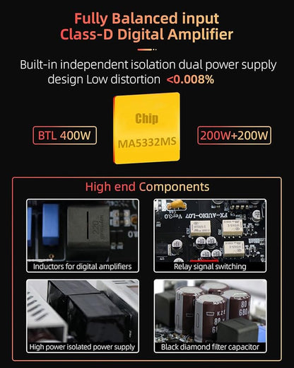 FX-Audio- L07 Stereo Audio Amplifier 200W x2 MA5332MS 2 Channel Class D Power Amp Bridgeable BTL 400W Hi-Fi Fully Balanced Amp for Passive Bookshelf Desktop Speakers Home Theater