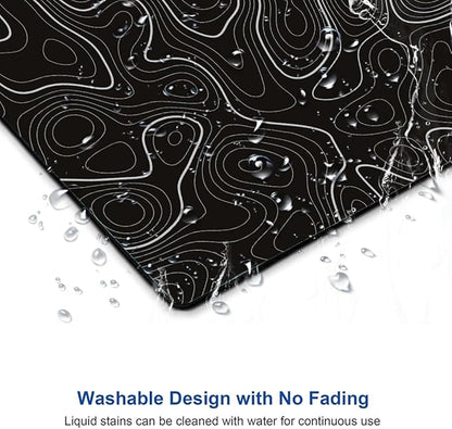 Topographic Contour Map Mouse Pad, Black Minimalist Mouse Mat Waterproof Non-Slip Rubber Base MousePads for Office Laptop Computer Desk