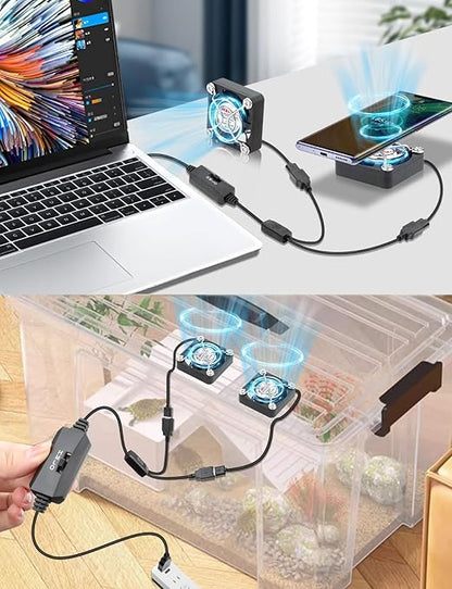2Pack Wathai 40mm x 10mm Mini USB Fan with Speed Control 5V Small Computer USB Fans for Welding Helmet, Aquarium, Terrarium, Camera, VR Receiver DVR PlayStation Xbox Computer Cabinet Cooling