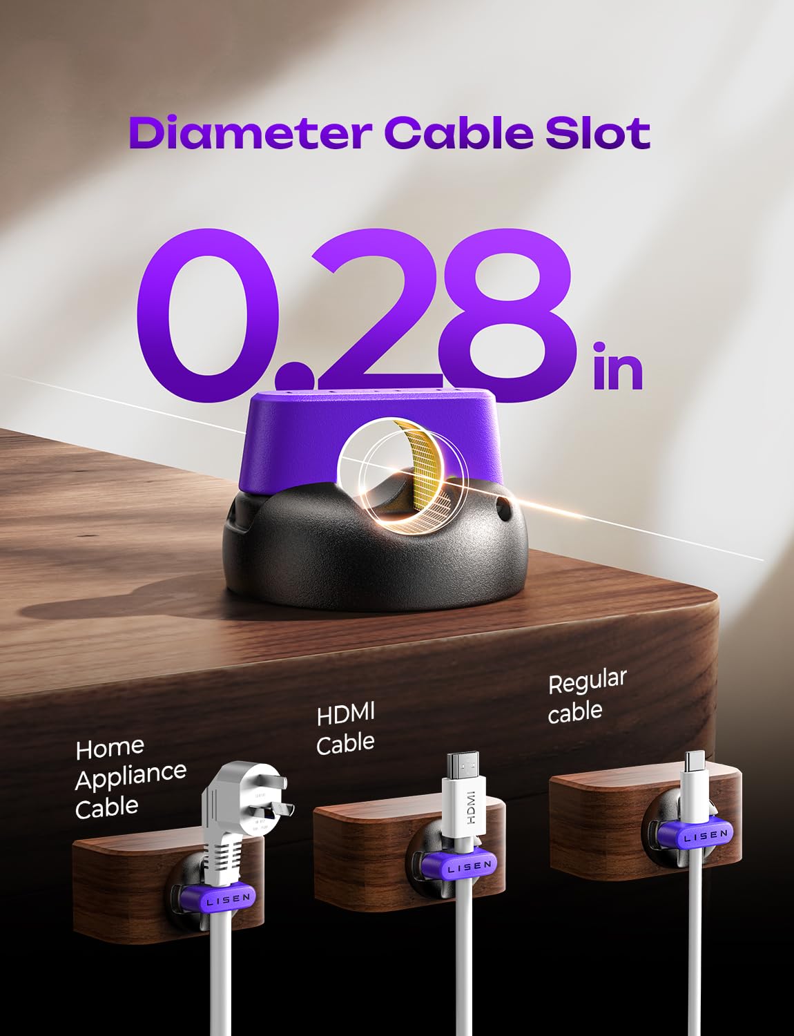LISEN Magnetic Charging Cord Holder 8-Pack Charging Cord Organizer [1S Click-in], Easy Open Cable Holder with Strong Adhesive, Cable Management Clips Neatly for Nightstand, Desk, Home, Office, Purple