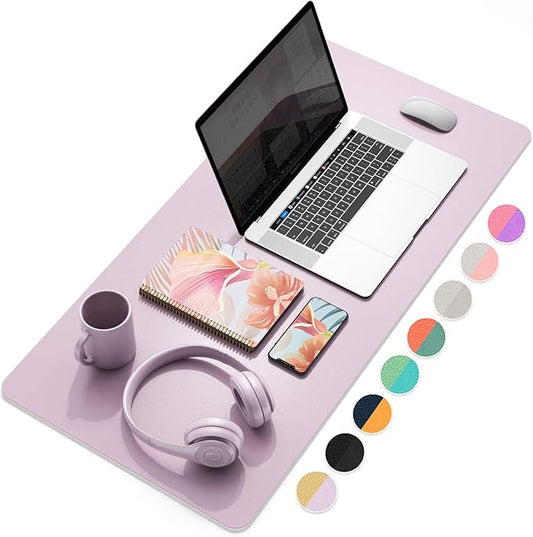 YSAGi Desk Pad, Dual-Sided Desk Mat, 31.5" x 15.7" Laptop Leather Desk Protector, Waterproof Desk Writing Pad for Office (31.5" x 15.7", Grayish Lavendar+Cinnamon Buff)