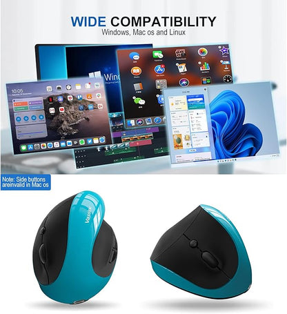 Vassink Ergonomic Mouse, Rechargeable Wireless Mouse Right Handed Small Mouse with 6 Buttons for Laptop,Desktop,PC, MacBook（Blue）