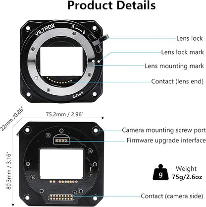 VILTROX E-T10 II Lens Mount Adapter, E Mount Lens to Z-CAM Cinema Cameras Autofocus Adapter Converter Compatible with Sony E Mount Lens to Z-CAM E2-M4 E2-S6 E2-F6 E2-F8 Cinema Cameras