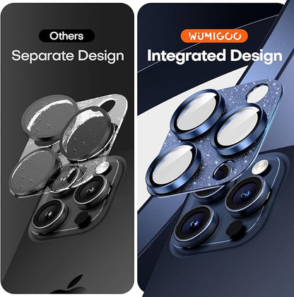Camera Lens Protector for iPhone 16 Pro Max/16 Pro/15 Pro Max/15 Pro/14 Pro Max/14 Pro, Aluminum Alloy Sapphire Glass Camera Screen Cover, Case Friendly- Glitter Blue