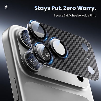 Hoerrye for iPhone 17 Pro Max Camera Lens Protector - [12FT Shatterproof Military Grade] [Strong Adsorption] Metal 9H+ Tempered Glass Camera Screen Full Cover Case Friendly,Carbon Fiber