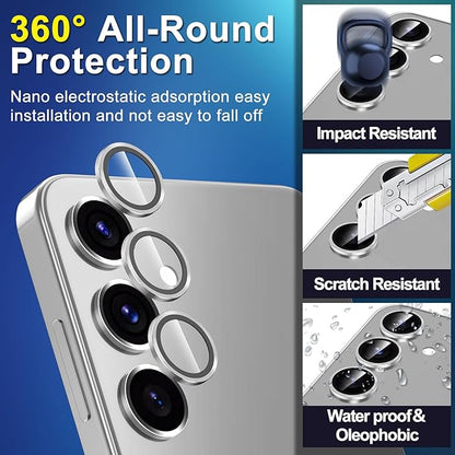 for Samsung Galaxy S25 Plus Camera Lens Protector, Individual Metal Ring Tempered Glass Lens Cover, [Strong Adsorption] Scratch Resistant Ultra-Thin HD Clear Lens Cover, 1 Set-Silvery