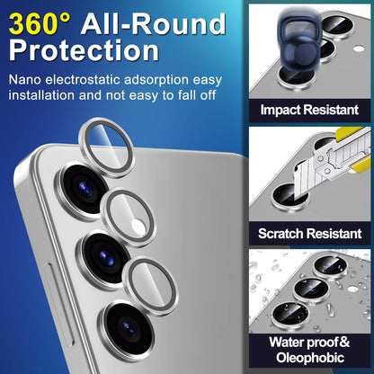 Avocase for Samsung Galaxy S25 Plus Camera Lens Protector, Individual Metal Ring Tempered Glass Lens Cover, [Strong Adsorption] Scratch Resistant Ultra-Thin HD Clear Lens Cover, 1 Set-Silvery