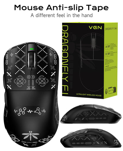 VGN Dragonfly F1 Pro Max Wireless Gaming Mouse, 130h Playtime Long Endurance, 55g Lightweight, PAW3395 26K DPI Flagship Sensor, 4000Hz Polling Rate Supported, Low Latency Esports Peripherals, Black