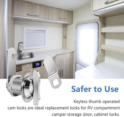 Thumb Operated Offset Cam Lock, 5/8" Cylinder Fits on 3/8" Max Door Thickness, Non-Locking Cam Lock for RV Compartment Storage Door, Cabinets, Drawers (5/8 Inch 6Pack) Silver