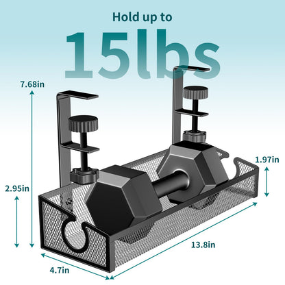 Under Desk Cable Management Tray Black, No Drill Desk Cable Management Organizer with Clamp for Desk Wire Management, PC Cord Organizer Accessories & Workspace Organizers for Office, Home(2 Pack)