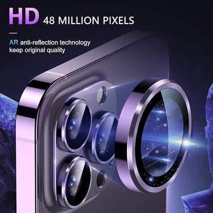 Uyiton for iPhone 14 Pro/iPhone 14 Pro Max Camera Lens Protector, [Drop Protection] 9H Tempered Glass Camera Cover screen Metal Ring Case Friendly Scratch Resistant Easy to Install - Purple