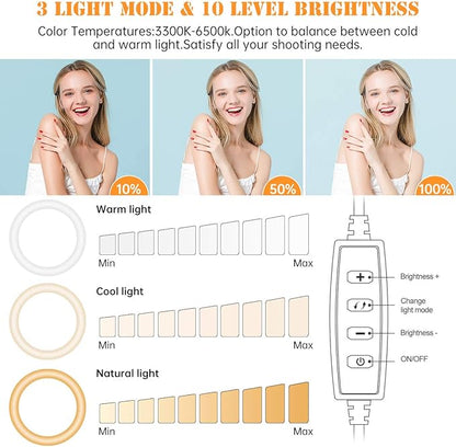 8 inch Desk Ring Light with Stand, Adjustable Computer Circle Light for Video Conference Lighting, Zoom Calls, Virtual Meeting, Video Recording, Selfie Light with Phone Holder for Streaming, Podcast