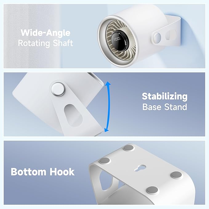 Quiet Small Desk Fan with 100 Speeds Knob switch, Digital Display Portable Rechargeable Fan for Office, Bedroom, Kitchen, Home, Outdoor, 135° Tilt Small Travel Camping Table Fan, White