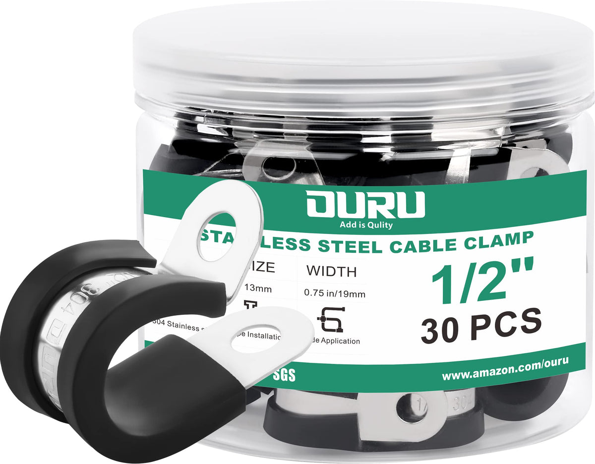 OURU 5/16 Inch Cable Clamps, Rubber Coated Insulated Clamps, 30pcs, 8mm