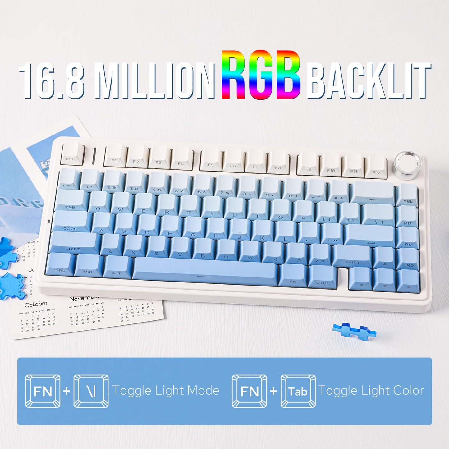 EPOMAKER x Aula F75 Gasket Mechanical Keyboard, 75% Wireless Hot Swappable Gaming Keyboard with Five-Layer Padding&Knob, BT/2.4GHz/USB-C, RGB (Blue Gradient, LEOBOG Reaper Switch)