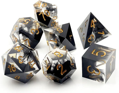 Haxtec Sharp Edge Dice Set DND Dice Set with Dice Case Handmade Black Swirls Resin D&D Dice Set for TTRPGs Compatible with Dungeons and Dragons Gifts-Dark Soul