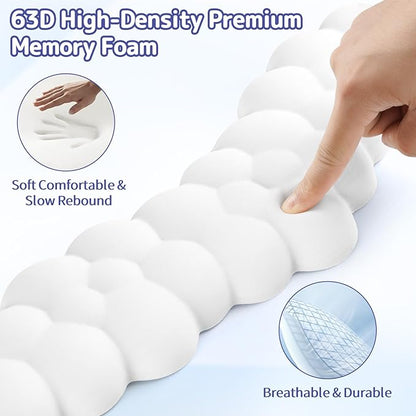 Cloud Wrist Rest for Keyboard and Mouse, Memory Foam PU Leather Keyboard Wrist Rest with Ergonomic Support, Non-Slip Base, Cute Arm Rest Pad & Palm Cushion, Office Desk Accessory, White