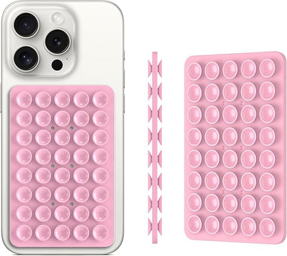 2PACK Silicone Double Sided Suction Phone Case Mount, Detachable Hands Free & Strong Grip Holder for Selfies & Videos, Compatible iPhone Android (Light Pink, 2Pack 40 Suction Cups)