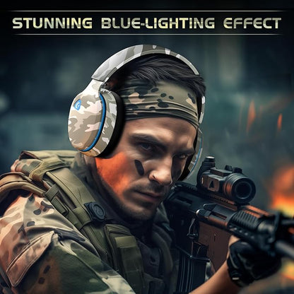 2.4GHz Wireless Gaming Headset for PS5, PS4 Fortnite & Call of Duty/FPS Gamers, PC, Nintendo Switch, Bluetooth 5.3 Gaming Headphones with Microphone for Computer, Mobile, Stereo Sound (Camo)