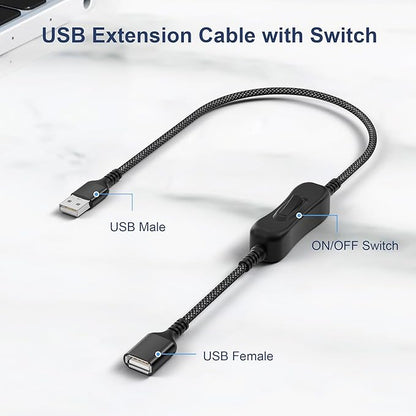 Itramax USB On Off Switch Cable for Carplay 1FT,Inline USB Power Switch USBA Male to Female Extension Cord with Switch Upgraded Toggle Cable for PC,TV,Car,LED Strip,Desk Lamp,Fan,Light