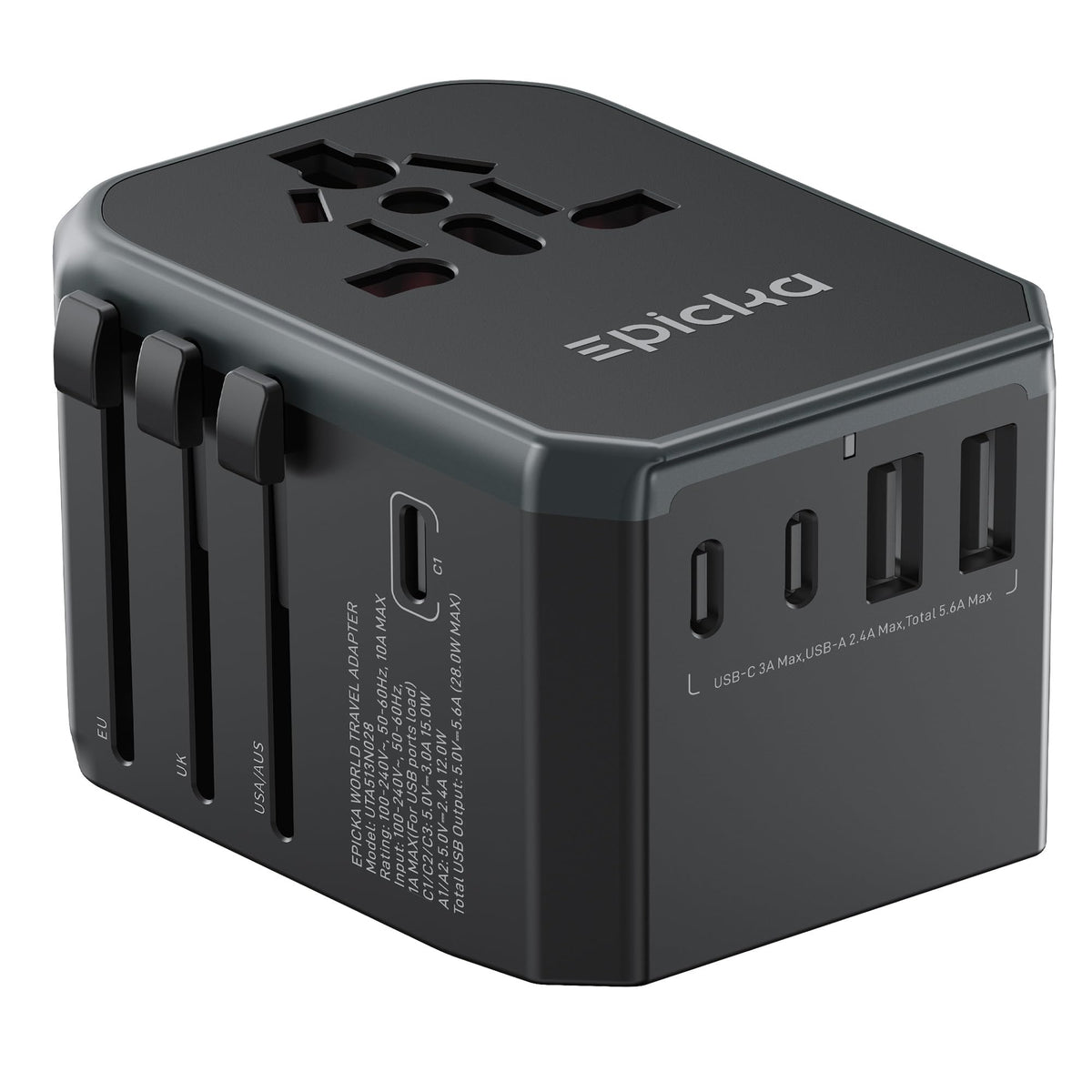 EPICKA Universal Travel Adapter with 1AC/3 USB-C/2 USB-A Ports