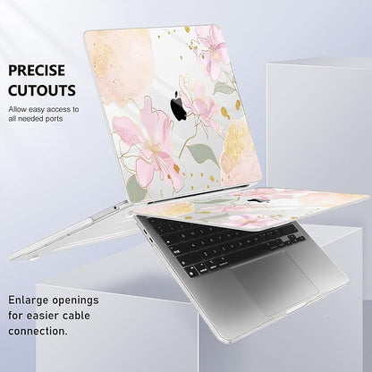 Case for MacBook Pro 13 inch with/Without Touch Bar (2016-2022, M2 A2338 M1 A2289 A2251 A2159 A1989 A1706 A1708), Hard Shell + Keyboard Cover + Dust Plug - Gold Blossom Flowers